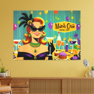 Impressão Em Tela Festa de Cocktail Retro Mardi Gras dos Anos 50