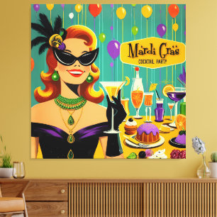 Impressão Em Tela Festa de Cocktail Retro Mardi Gras dos Anos 50