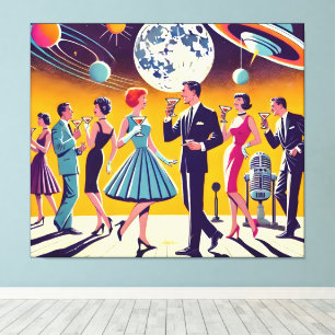 Impressão Em Tela Festa de Coquetel da Era Espacial dos Anos 60 de M