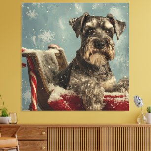 Impressão Em Tela Festa de Natal do Cão Schnauzer