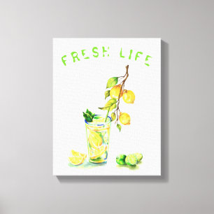 Impressão Em Tela Festa de Verão com limão fresco, limonada e limona