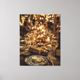 Impressão Em Tela Festa de Vinho e Pão à Luz de Velas