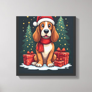 Impressão Em Tela Festas de Natal do Cão Basset Hound Cachorro Amant