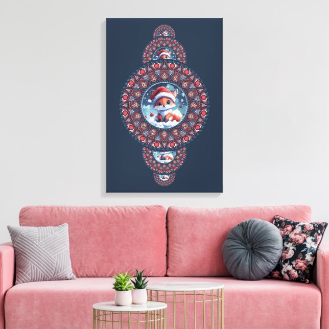 Impressão Em Tela Festivo Personalizado Kawaii Fox Mandala Ornamenta (Insitu(Sala de estar))