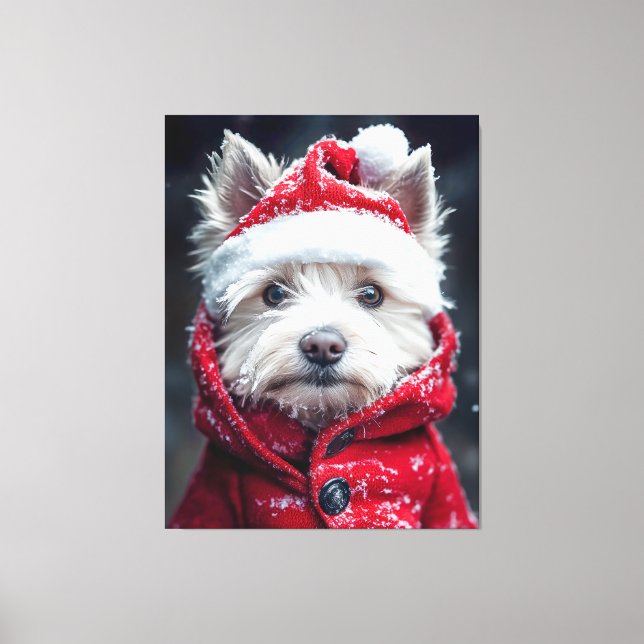 Impressão Em Tela Festivo Westie na neve (Frente)