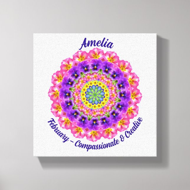 Impressão Em Tela Fevereiro Nascimento Flor Personalizado Mandala Ze (Frente)