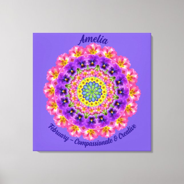 Impressão Em Tela Fevereiro Nascimento Flor Personalizado Mandala Ze (Frente)