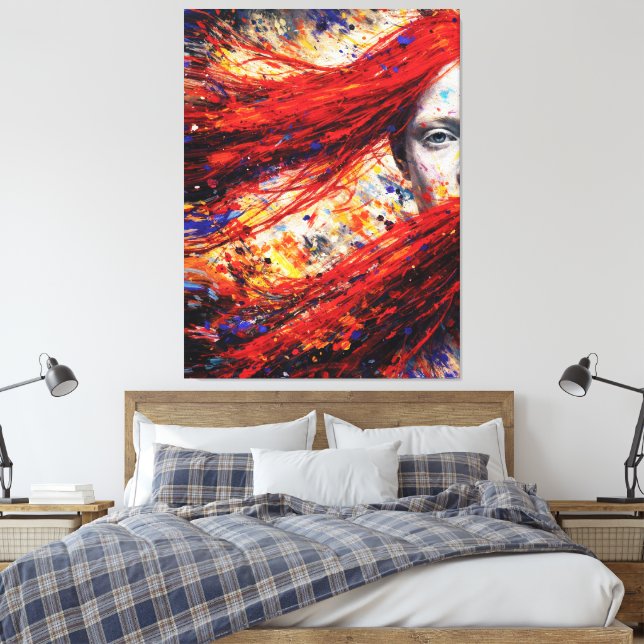 Impressão Em Tela Fiery Red Hair Woman Abstract Portrait Impasto (Insitu(Quarto))