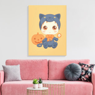 Impressão Em Tela Figurino de Gato Negra Bonito e Bonito