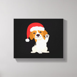 Impressão Em Tela Filhote de Beagle com chapéu do Papai Noel para am