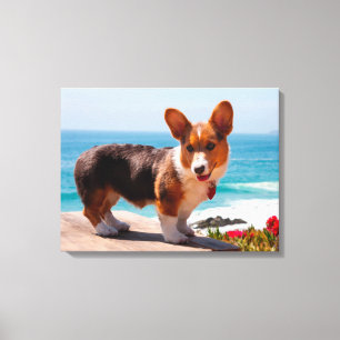 Impressão Em Tela Filhote de Pembroke Welsh Corgi em pé na mesa