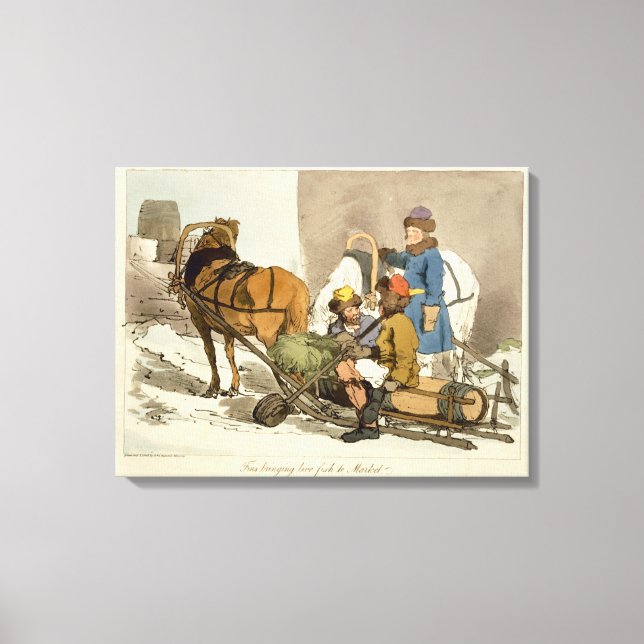 Impressão Em Tela Finas trazendo peixes vivos ao mercado, gravadas p (Frente)