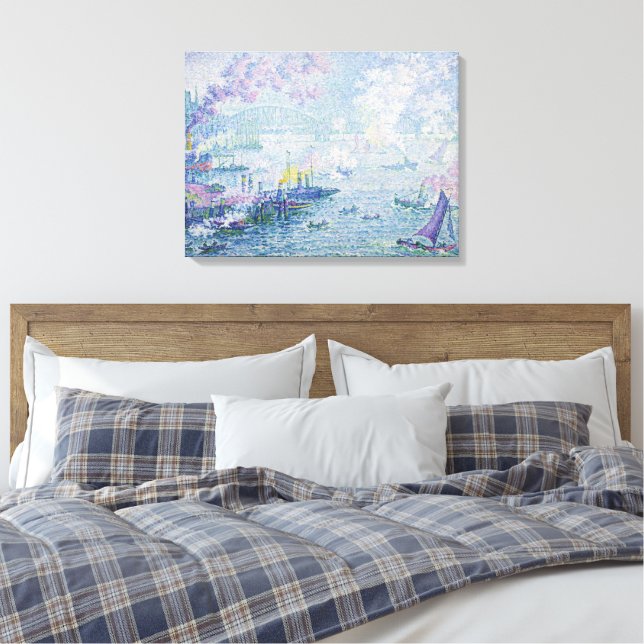 Impressão Em Tela Fine Art Painting Sea Port Ships Bridge Light Blue (Insitu(Quarto))
