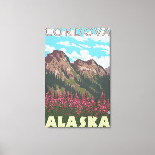 Impressão Em Tela Fireweed & montanhas - Cordova, Alaska
