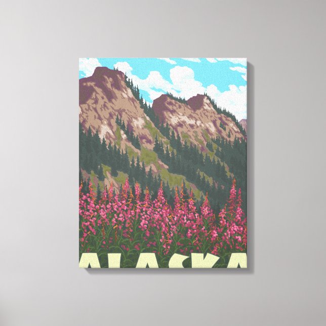 Impressão Em Tela Fireweed & Mountain - Fairbanks, Alaska (Frente)