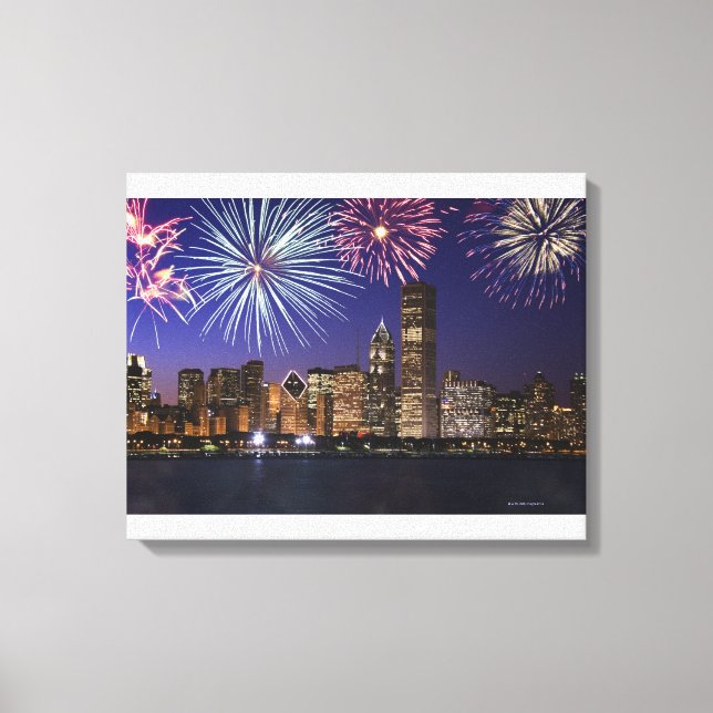 Impressão Em Tela Fireworks sobre o skyline de Chicago (Frente)