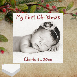 Impressão Em Tela First Christmas Baby Photo Add Name