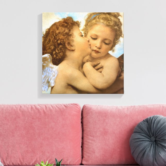 Impressão Em Tela First Kiss (detalhe de anjo), de Bouguereau (Insitu(Sala de estar))