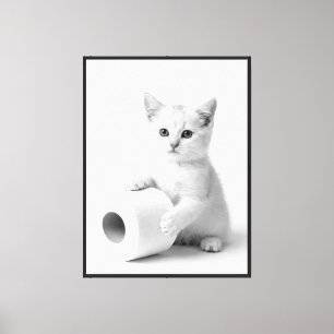 Impressão Em Tela Fita Adorável de Gatinho Branco Papel Higiênico Mi