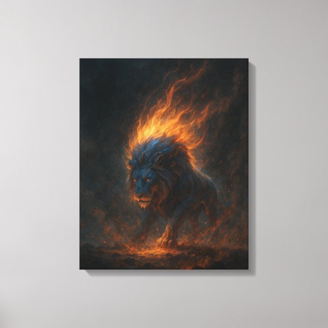 Impressão Em Tela Flameborn Lion | Epic Fire Fantasy Animal Art (Frente)