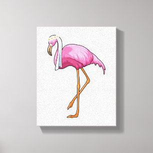 Impressão Em Tela Flamingo como Noiva com Véu