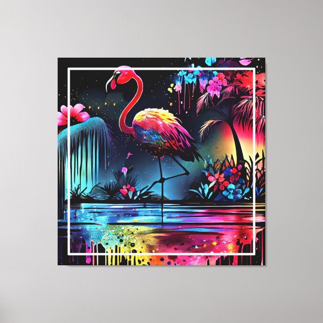 Impressão Em Tela Flamingo em A Lake-63852 (Frente)