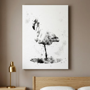 Impressão Em Tela Flamingo Monocromático Elegante em Aquarela