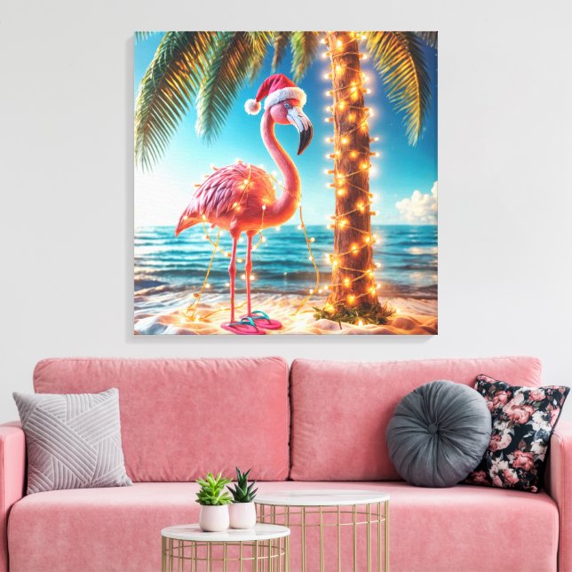 Impressão Em Tela Flamingo Rosa De Natal Em Luzes Tangidas (Insitu(Sala de estar))