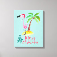 Flamingo Rosa Em Um Chapéu De Papai Noel Por Um Xm