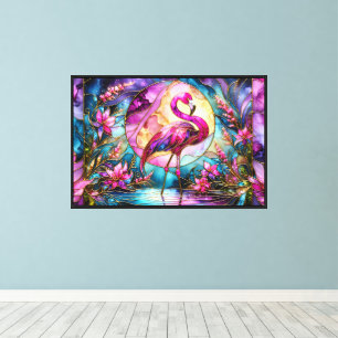 Impressão Em Tela Flamingo Rosa Mosaico de Vidro Pintado