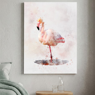 Impressão Em Tela Flamingo Rosa - Watercolor - 01
