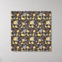 Flamingo sem costura, com flores e folhas