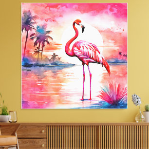Impressão Em Tela Flamingo Sunset Rosa