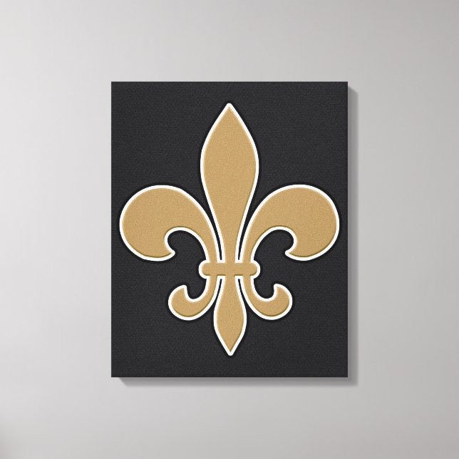 Impressão Em Tela Fleur de Lis Dourado com contorno branco e preto (Frente)