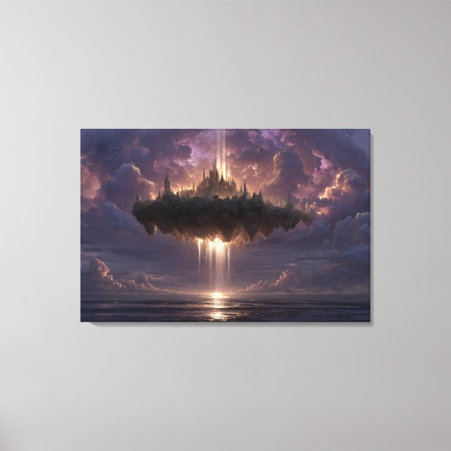 Impressão Em Tela Floating Fantasy Castle Cloud Beams Glow (Frente)