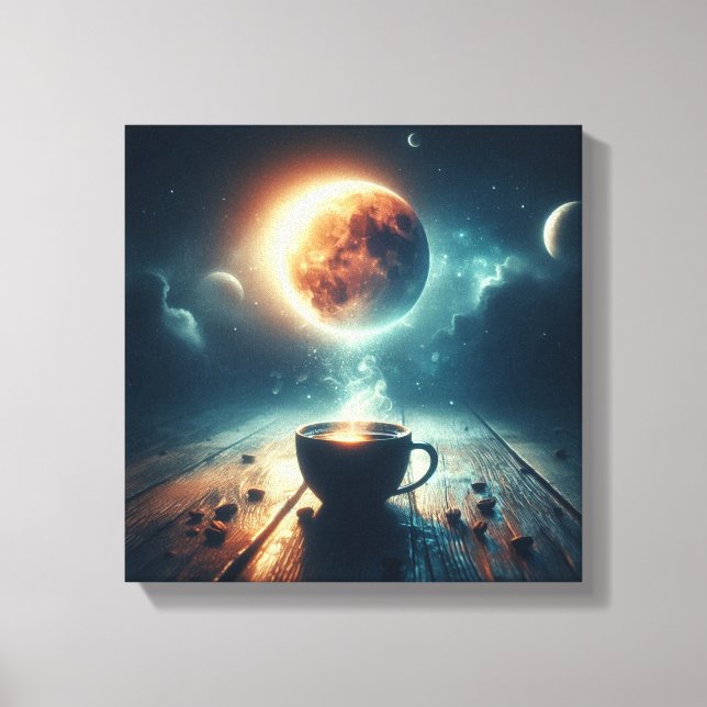 Impressão Em Tela Floating Moon Over Coffee Fantasy Scene (Frente)
