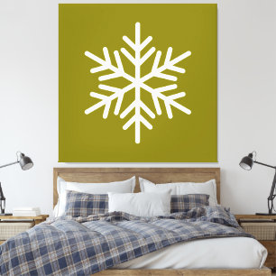 Impressão Em Tela Floco de Neve Branco Elegante e Festivo sobre Oliv