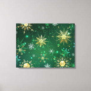 Impressão Em Tela Flocos de neve do Ouro Xmas em fundo verde