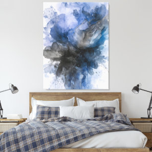 Impressão Em Tela Flor Abstrata Cinza e Azul Elegante
