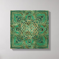 Flor da Vida em Lotus - Malaquita e ouro