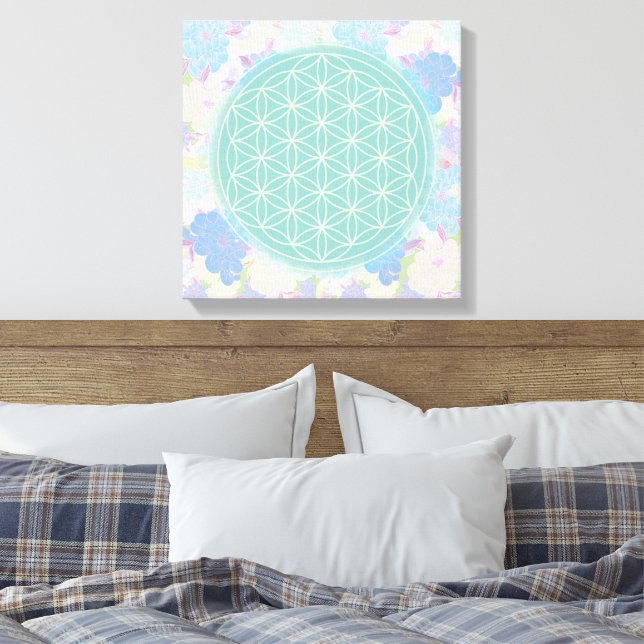 Impressão Em Tela flor da vida verde, (Insitu(Quarto))