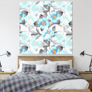 Impressão Em Tela Flor de Aquarela Azul - Floral Botânico