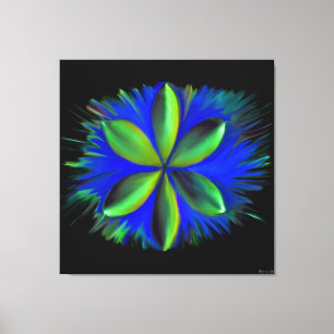 Impressão Em Tela Flor de Azul e Verde Abstrato