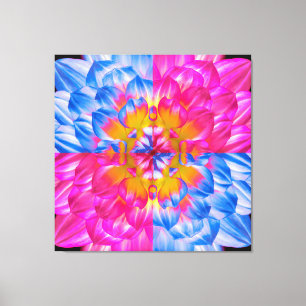 Impressão Em Tela Flor de Dália em Grid de Pop Art – Rosa e Azul Vib