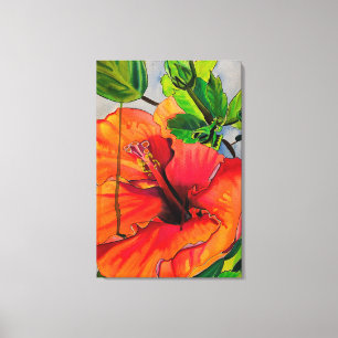 Impressão Em Tela Flor de Hibisco Neon Tropical