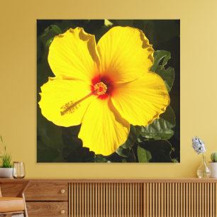 Impressão Em Tela Flor de Hibiscus Amarelo