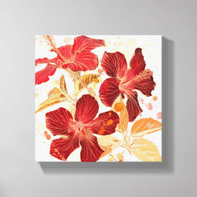 Impressão Em Tela Flor de Hibiscus - pintura aquosa (Frente)