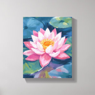 Impressão Em Tela Flor de Lótus Folha de Nenúfar Aquarela