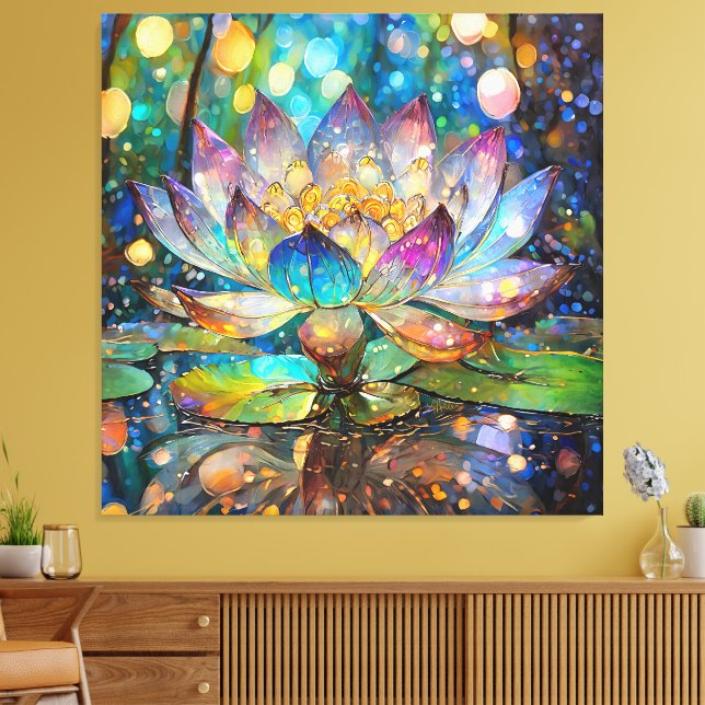 Impressão Em Tela Flor de Lótus Iluminada em Flor (Insitu(Sala de estar))