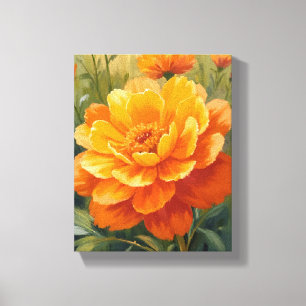 Impressão Em Tela Flor de Marigold   Floral Pintada aquarela Laranja